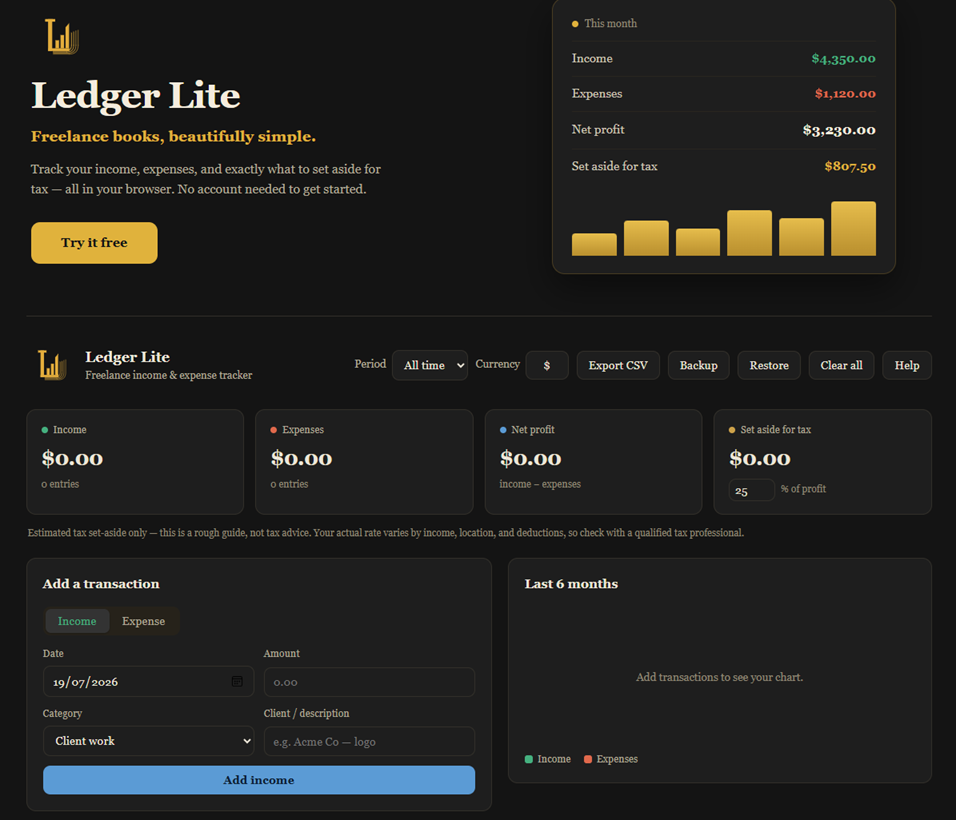 Ledger Lite app dashboard